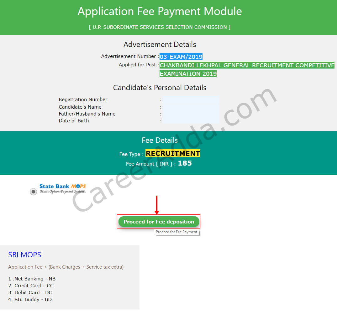 UP Lekhpal Fee& Payment Mode